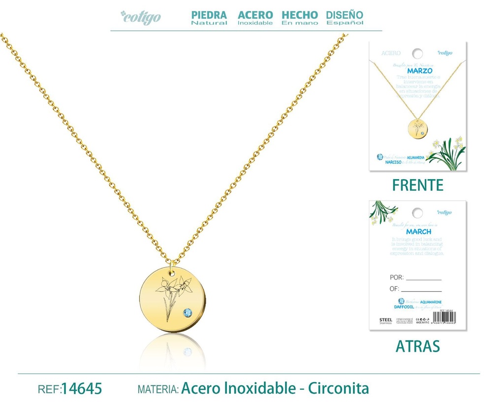 Collar de Acero para Nacimiento de Marzo Dorado - Joyería personalizada para regalos