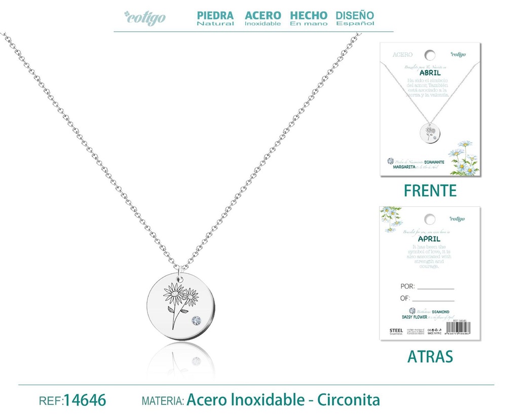 Collar de Acero para Nacimiento de Abril Plateado - Joyería personalizada para regalos