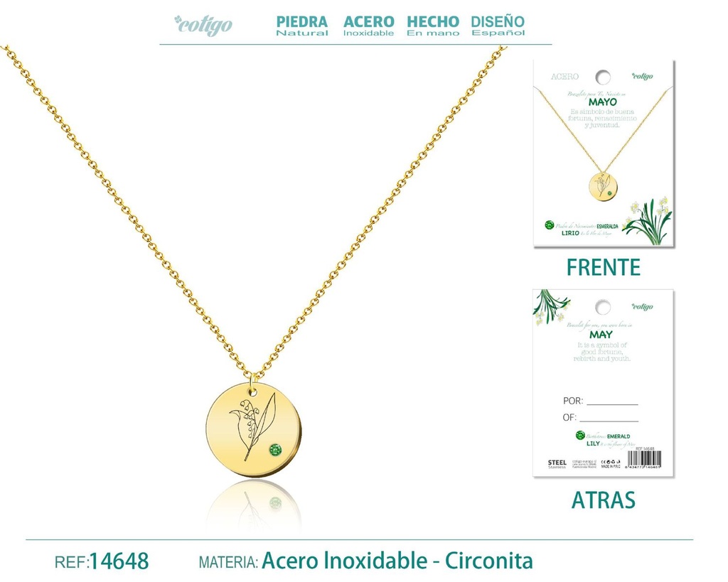 Collar de Acero para Nacimiento de Mayo Dorado - Joyería personalizada para regalos