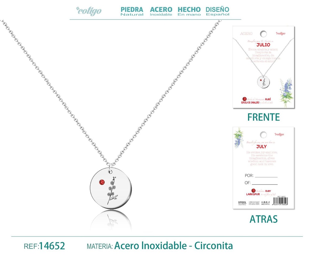 Collar de Acero para Nacimiento de Julio Plateado - Joyería personalizada para regalos