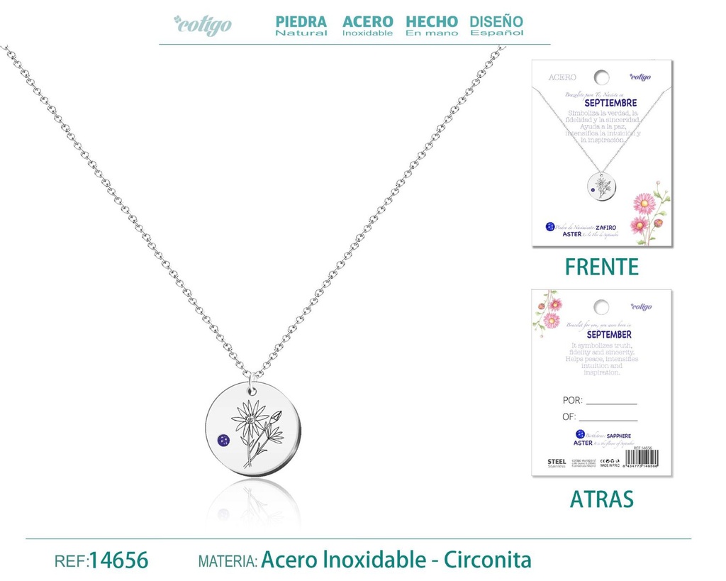 Collar de Acero para Nacimiento de Septiembre Plateado - Joyería personalizada para regalos