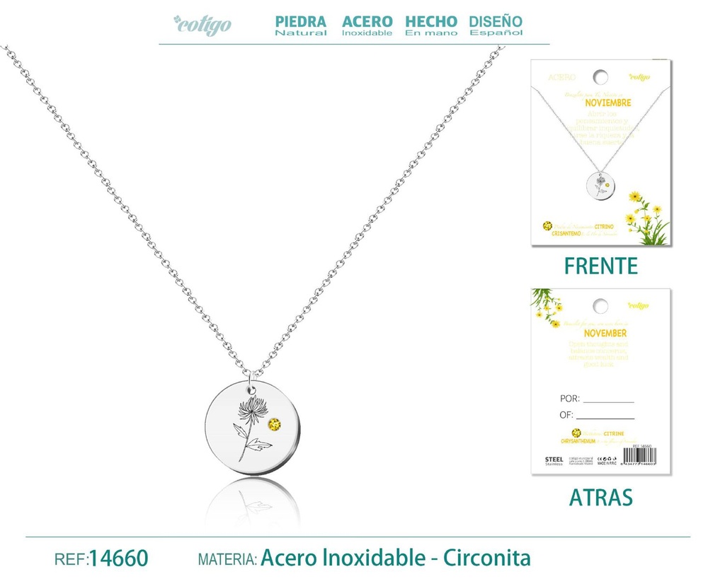 Collar de Acero para Nacimiento de Noviembre Plateado - Joyería personalizada para regalos