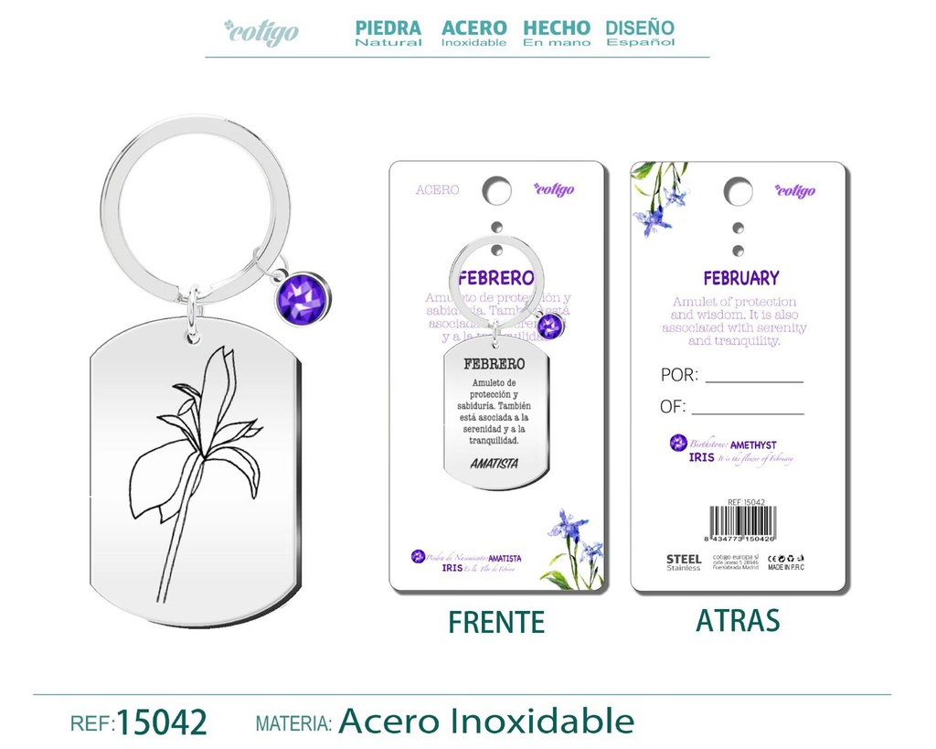 Llavero de Acero para Nacimiento de Febrero - Joyería personalizada para regalos