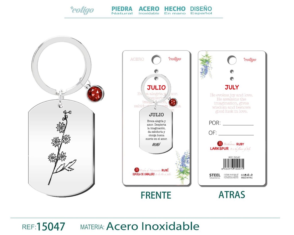Llavero de Acero para Nacimiento de Julio - Joyería personalizada para regalos