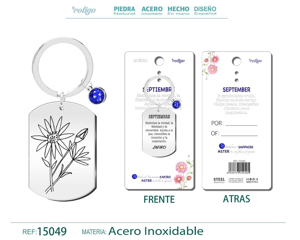 Llavero de Acero para Nacimiento de Septiembre - Joyería personalizada para regalos