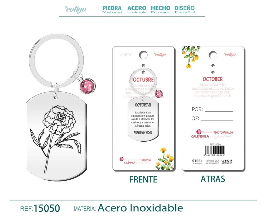 Llavero de Acero para Nacimiento de Octubre - Joyería personalizada para regalos