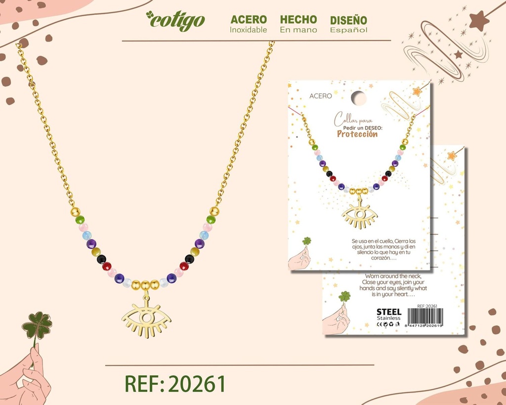 Collar de acero con ojo turco para deseo: protección - Bisutería para regalos y deseos