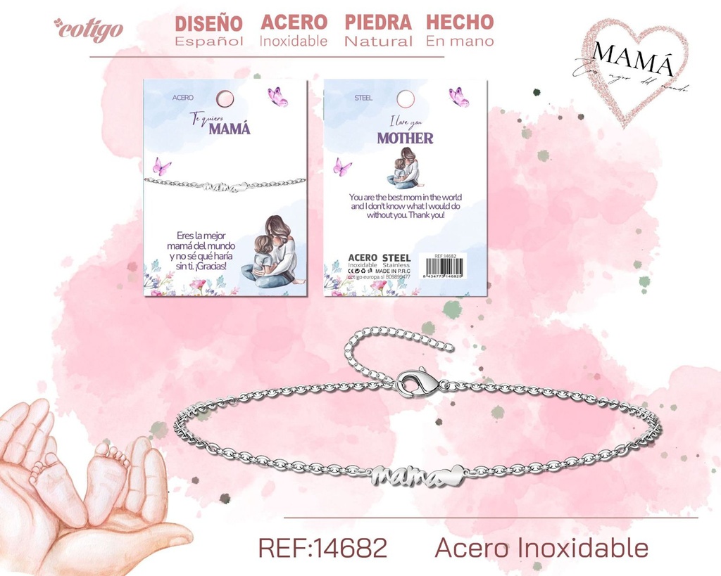 Pulsera plateada para mamá - Bisutería para regalos a mamá