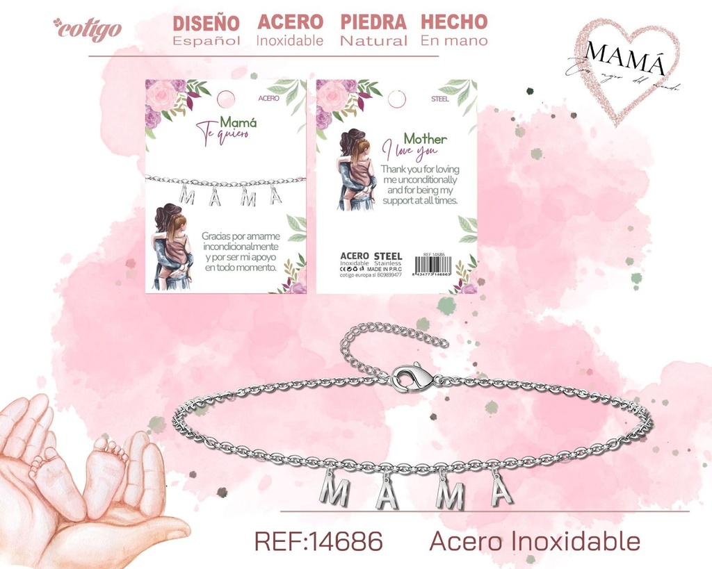 Pulsera plateada para mamá - Bisutería para regalos a mamá