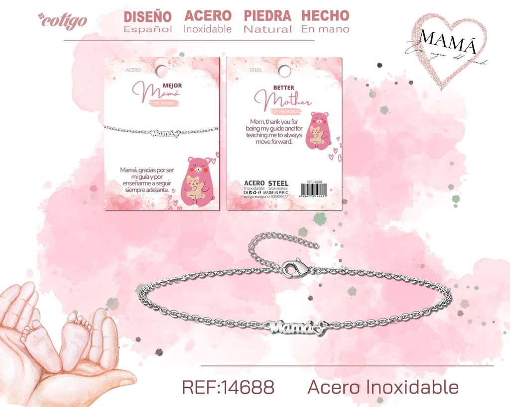 Pulsera plateada para mamá - Bisutería para regalos a mamá