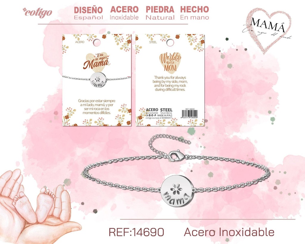 Pulsera plateada para mamá - Bisutería para regalos a mamá