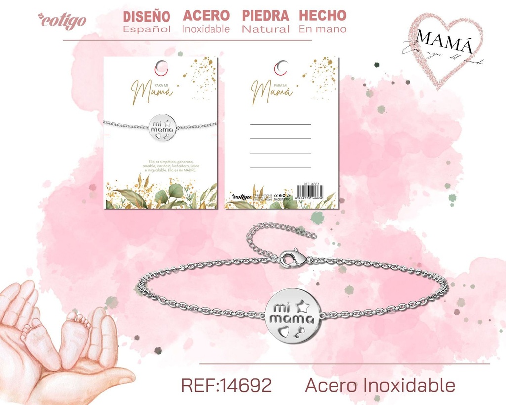 Pulsera plateada para mamá - Bisutería para regalos a mamá