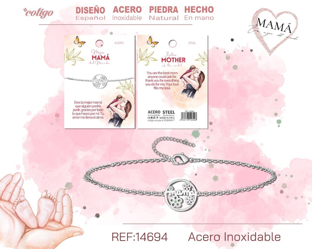 Pulsera plateada para mamá - Bisutería para regalos a mamá