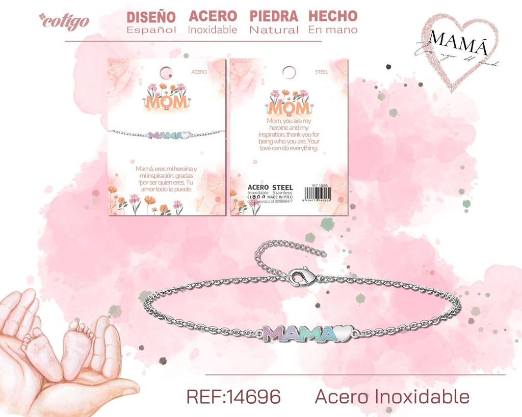 Pulsera plateada para mamá - Bisutería para regalos a mamá