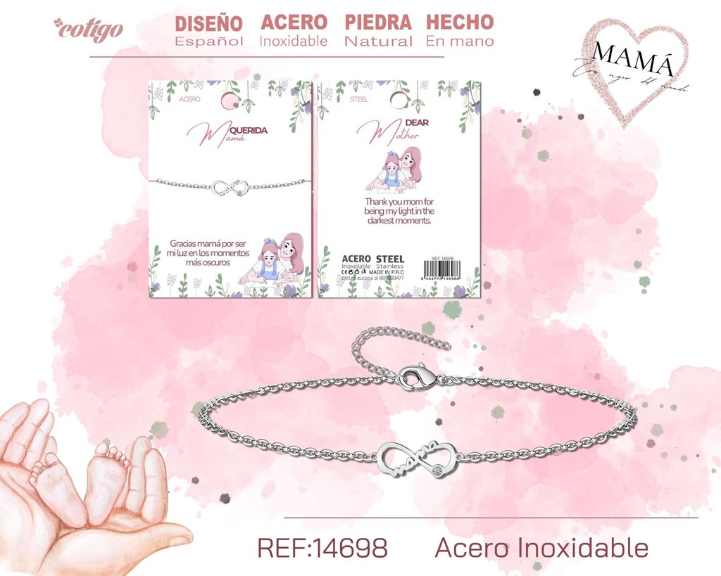 Pulsera plateada para mamá - Bisutería para regalos a mamá