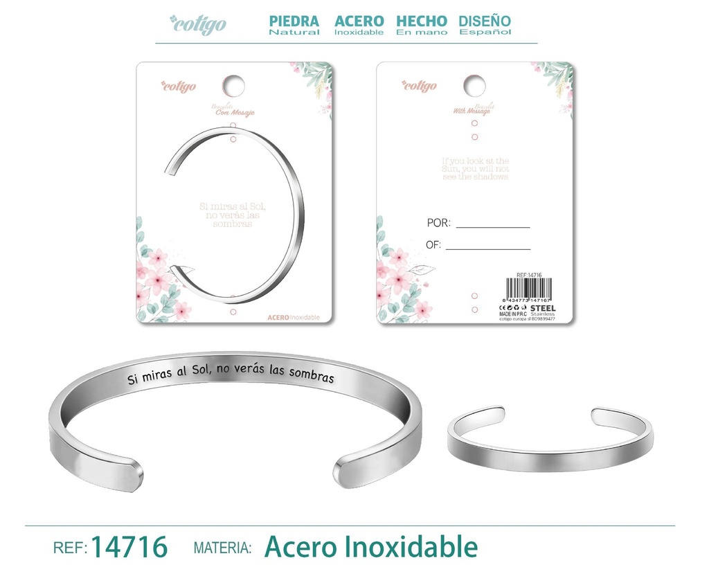 Brazalete de Acero con Mensaje Personalizado - Accesorios de joyería significativa