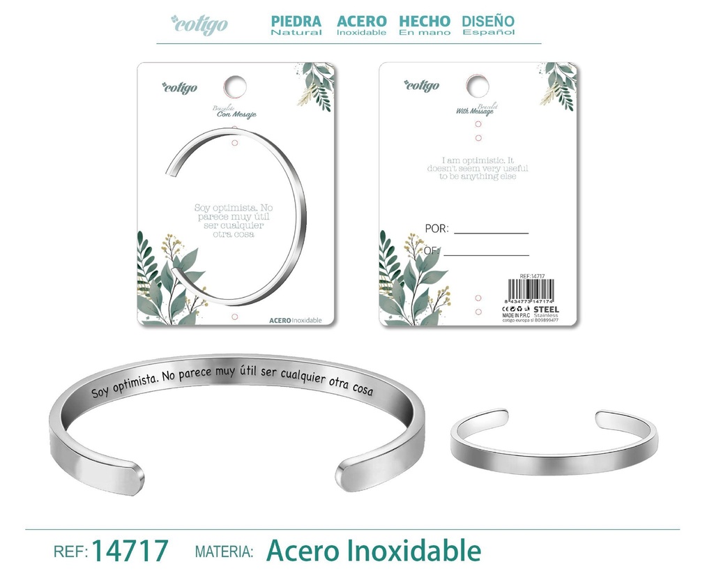 Brazalete de Acero con Mensaje Personalizado - Accesorios de joyería significativa