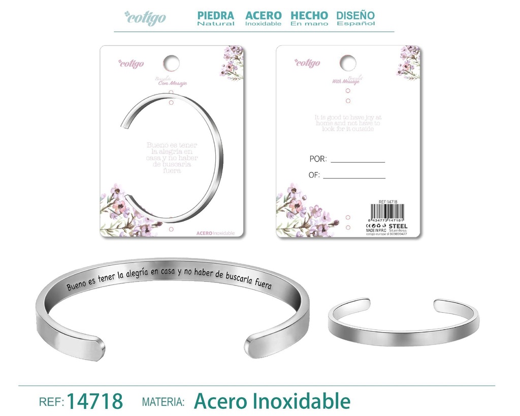 Brazalete de Acero con Mensaje Personalizado - Accesorios de joyería significativa