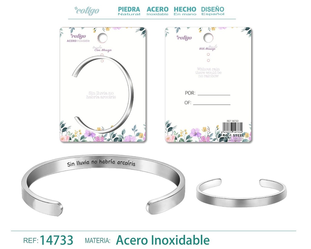 Brazalete de acero con mensaje en español - Bisutería para regalos y frases