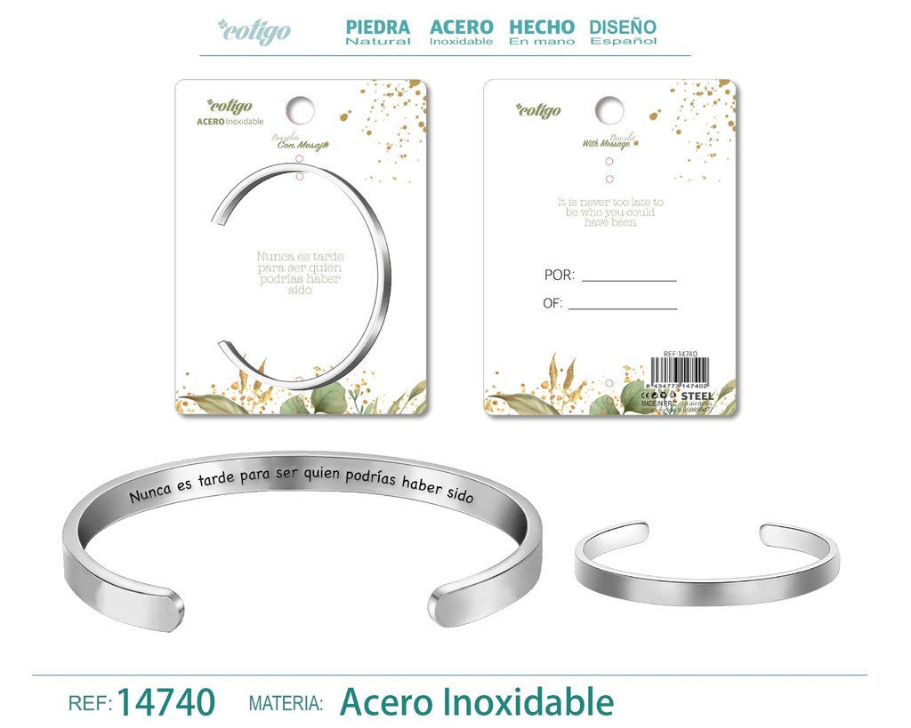Brazalete de Acero con Mensaje Personalizado - Accesorios de joyería significativa