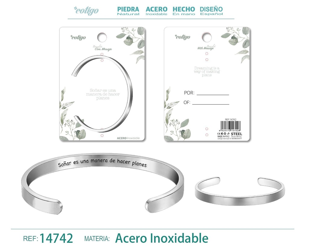 Brazalete de Acero con Mensaje Personalizado - Accesorios de joyería significativa