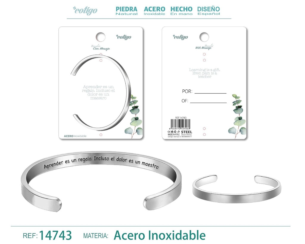 Brazalete de Acero con Mensaje Personalizado - Accesorios de joyería significativa