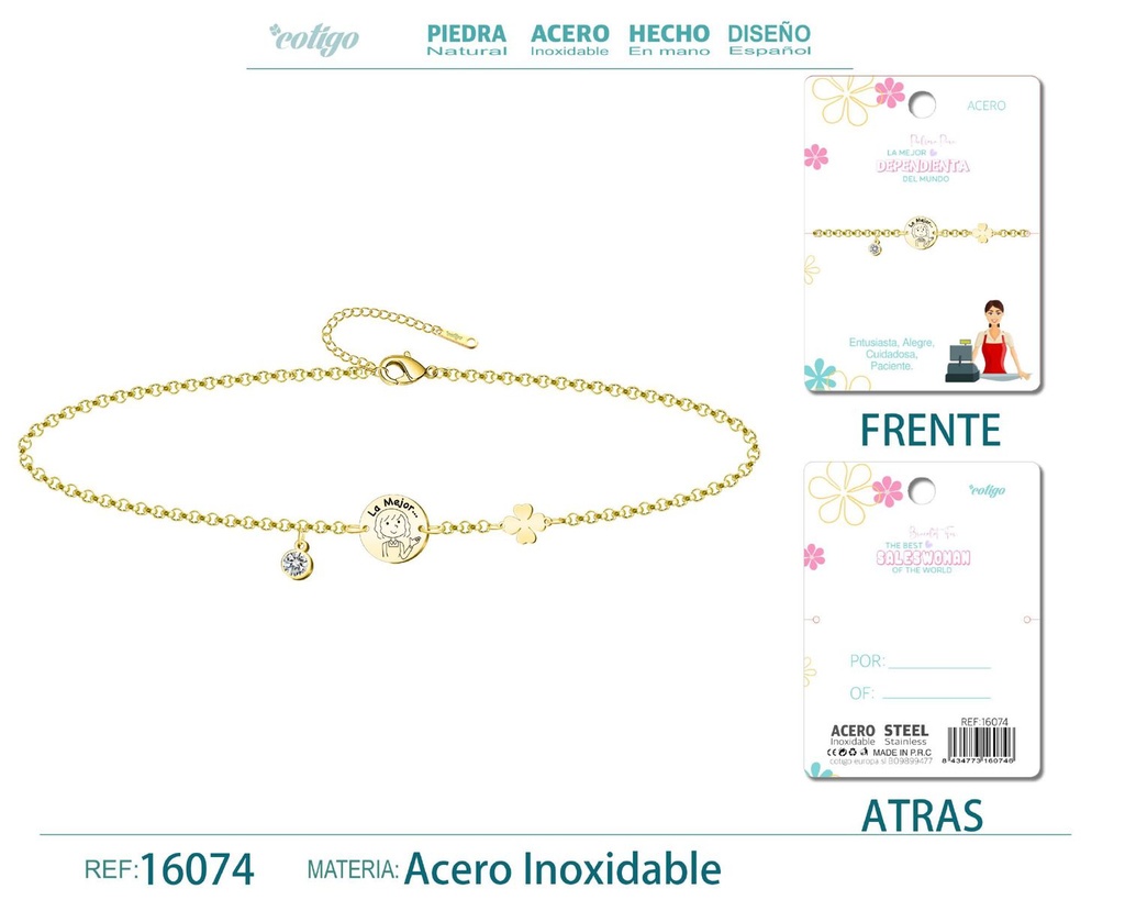 Pulsera dorada de acero para "Mejor Dependienta" - Bisutería para regalos de profesión