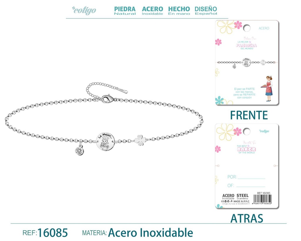 Pulsera plateada de acero para "Mejor Panadera" - Bisutería para regalos de profesión