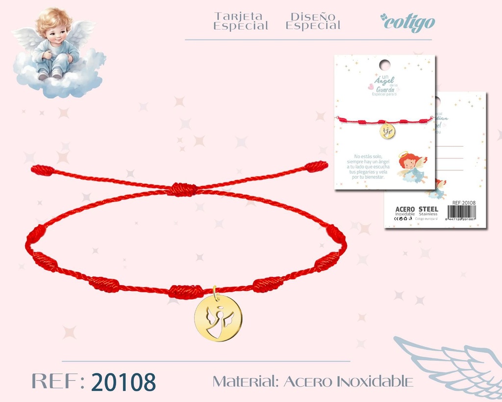 Pulsera de acero con 7 nudos y Ángel de la Guarda - Bisutería para regalos Ángeles