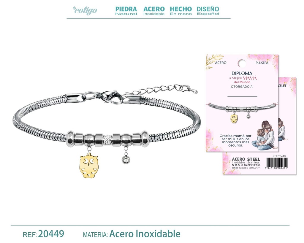 Pulsera de acero con diploma para Mejor Mamá - Bisutería de reconocimiento