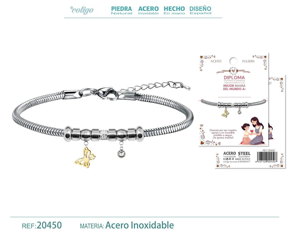 Pulsera de acero con diploma para Mejor Mamá - Bisutería de reconocimiento