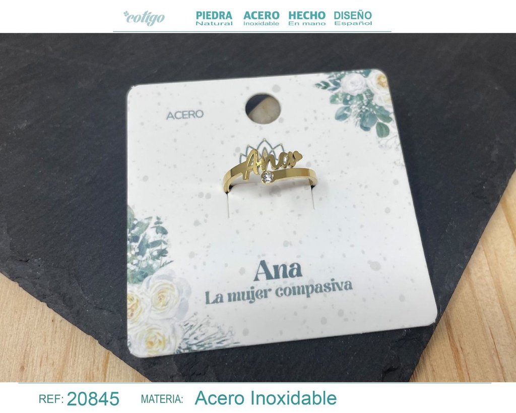 Anillo de acero con nombre "Ana" color dorado - Anillos personalizados