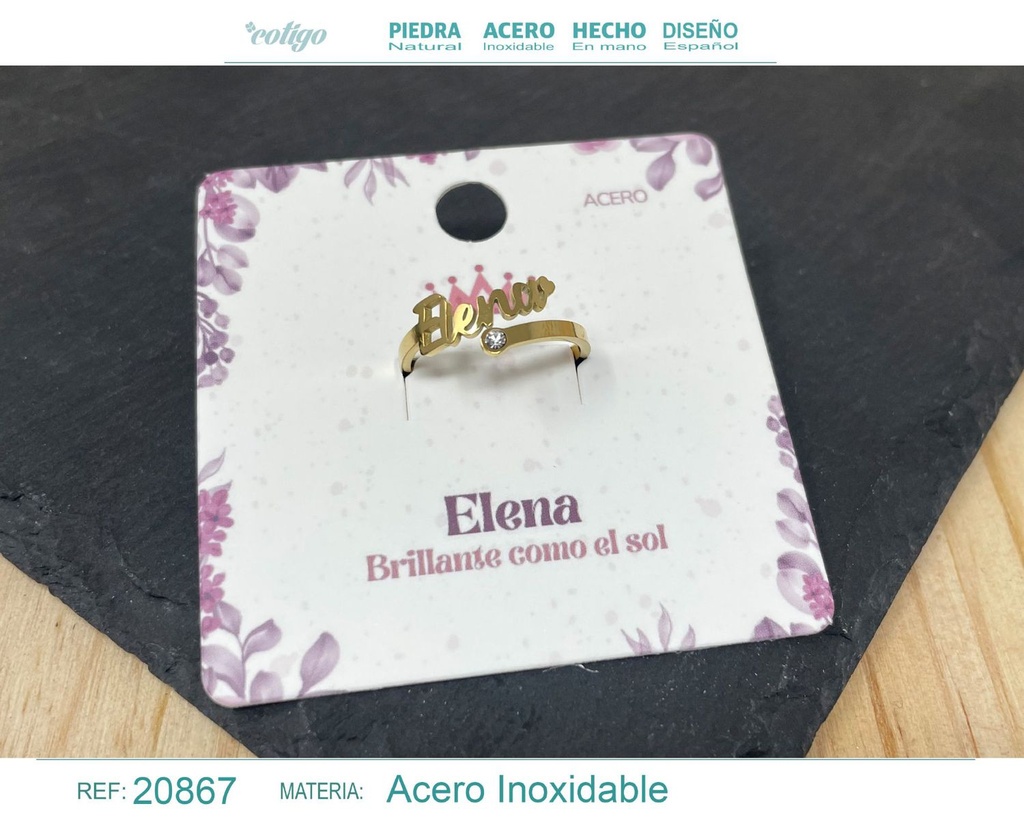 Anillo de acero con nombre "Elena" color dorado - Anillos personalizados