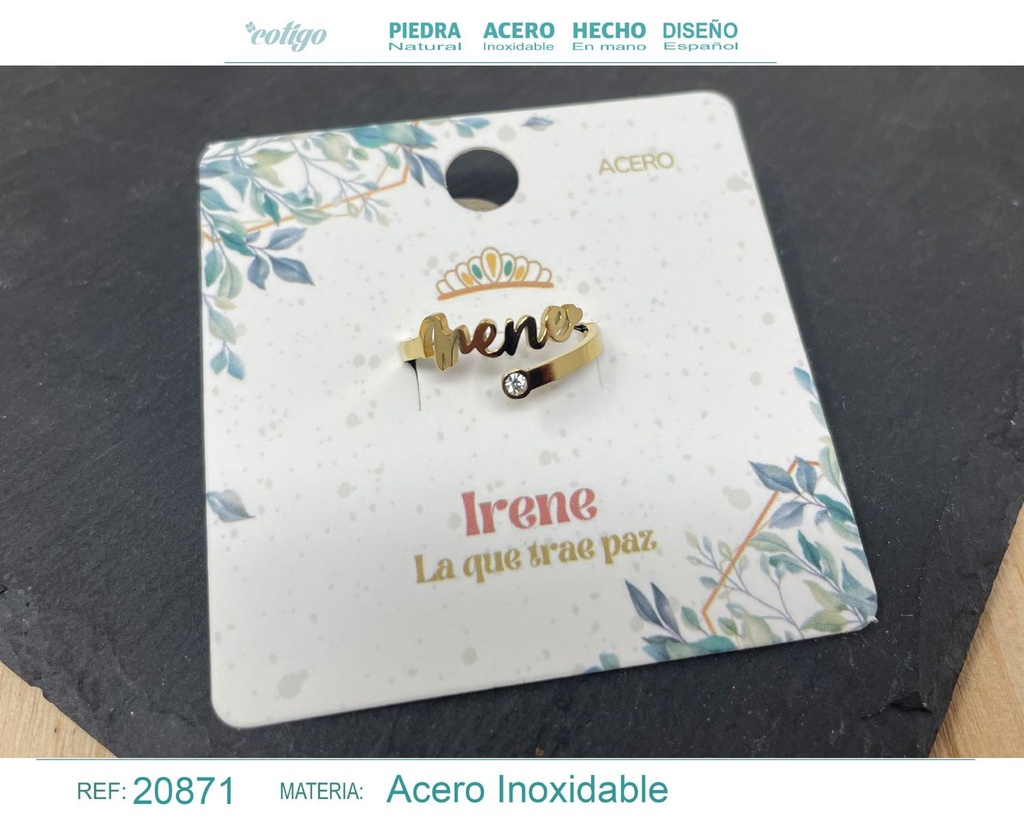 Anillo de acero con nombre "Irene" color dorado - Anillos personalizados