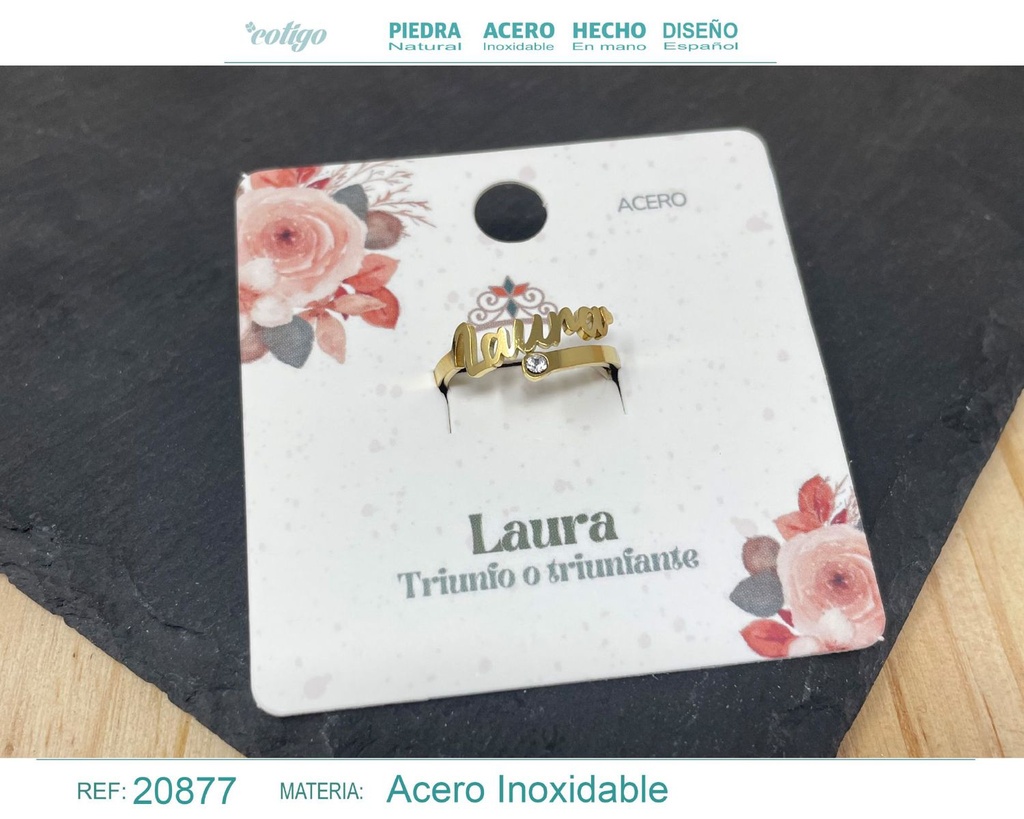 Anillo de acero con nombre "Laura" color dorado - Anillos personalizados