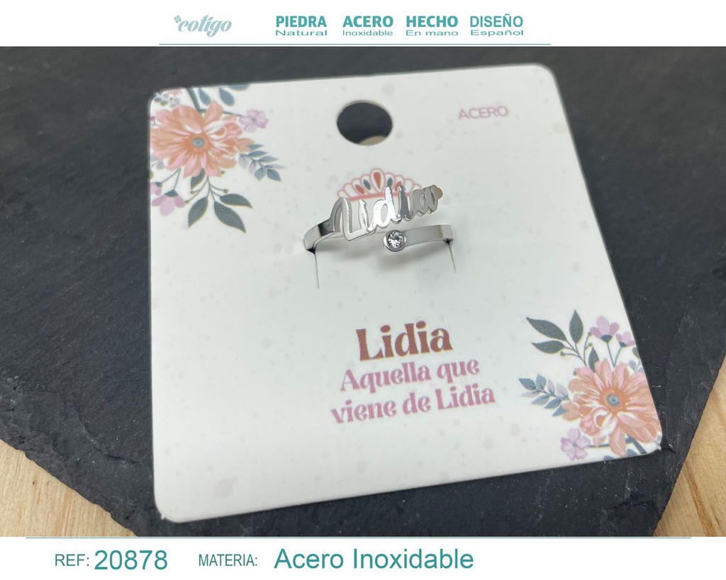 Anillo de acero con nombre "Lidia" color plateado - Anillos personalizados