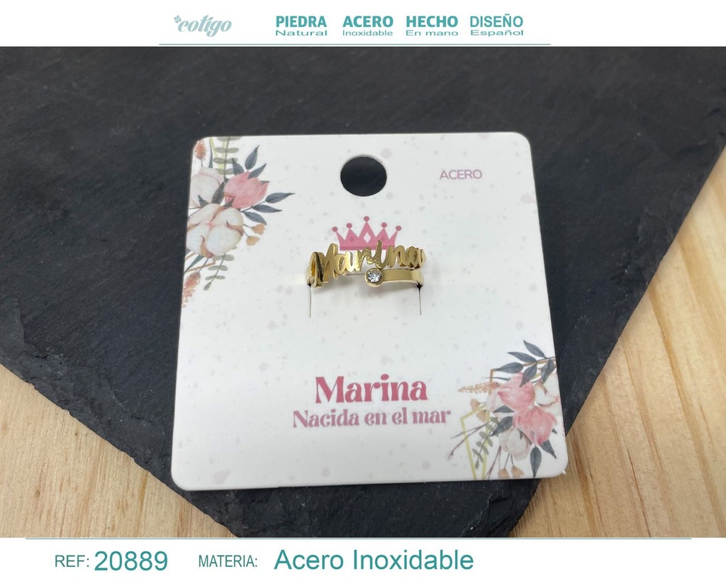 Anillo de acero dorado "Marina" - Joyas y accesorios