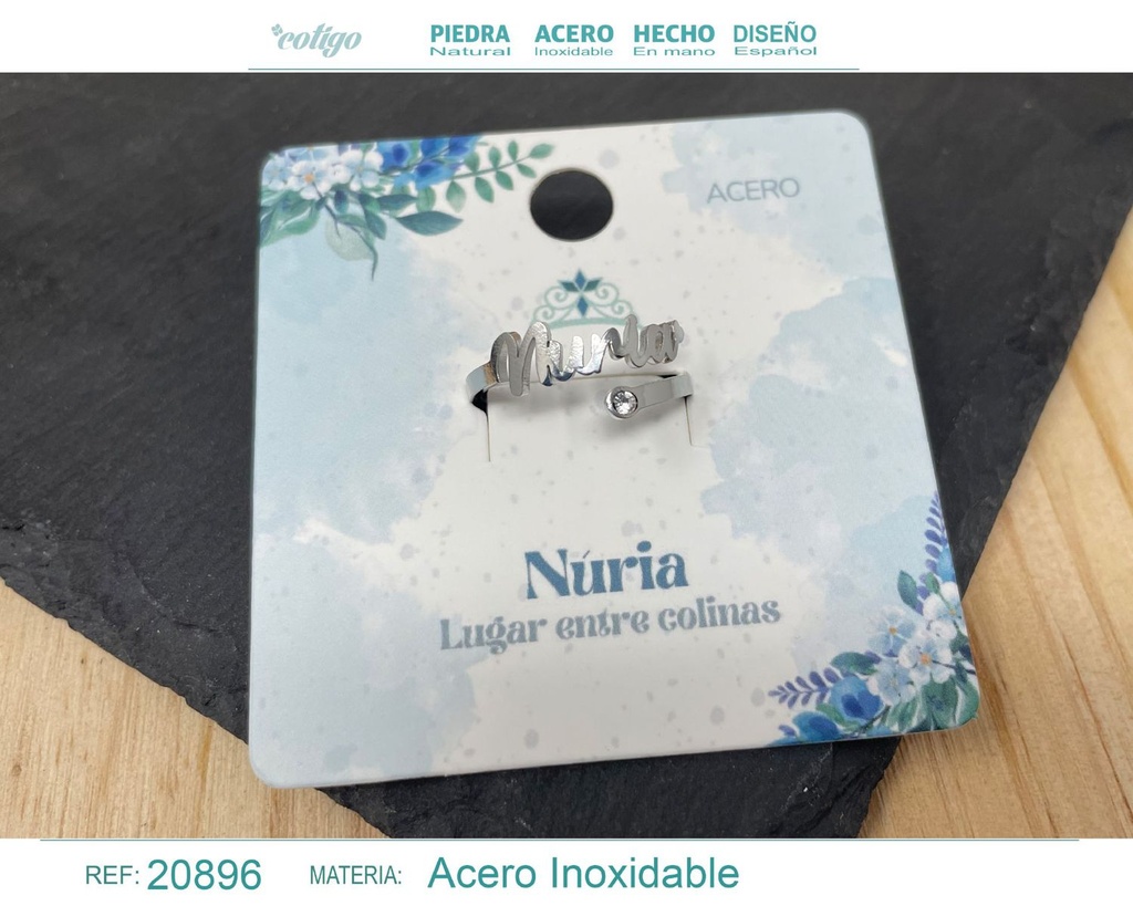 Anillo de acero plateado "Núria" - Joyas y accesorios