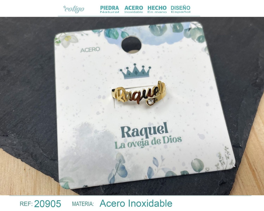 Anillo de acero dorado "Raquel" - Joyas y accesorios