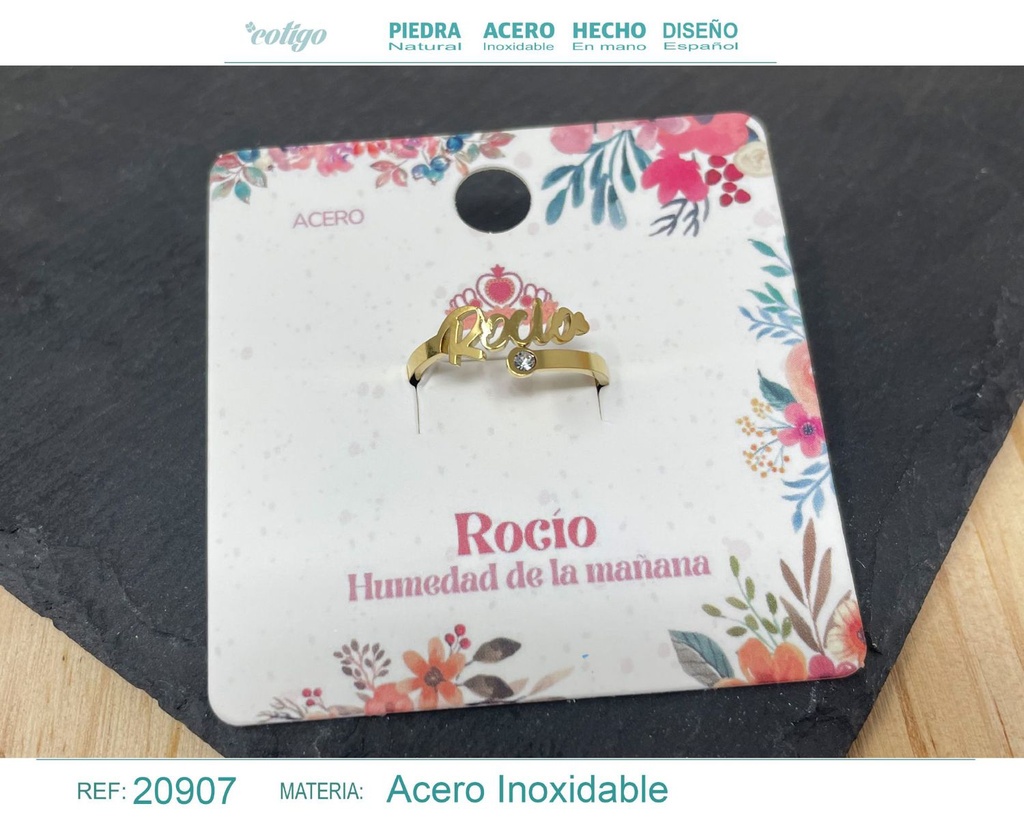 Anillo de acero dorado "Rocío" - Joyas y accesorios