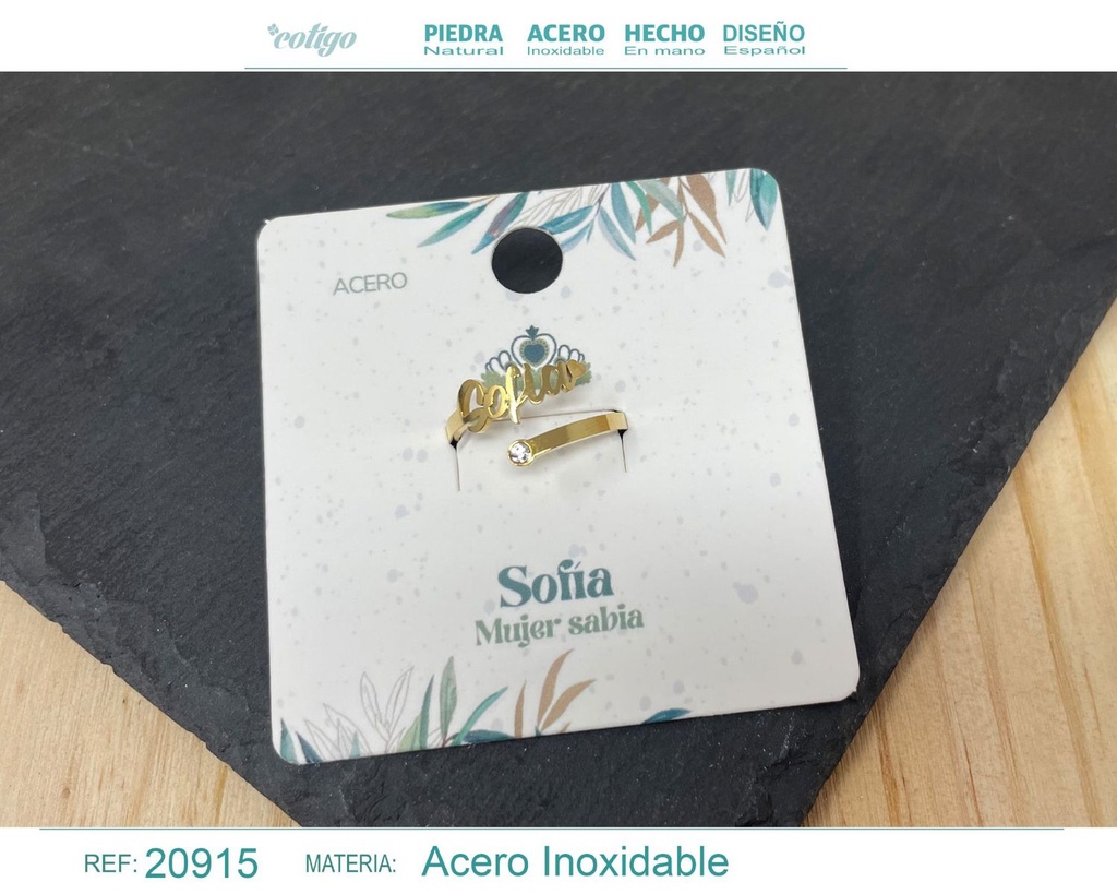 Anillo de acero dorado "Sofía" - Joyas y accesorios