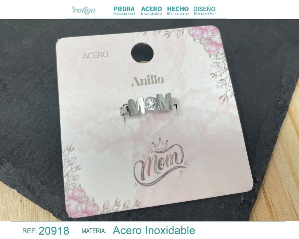 Anillo de acero plateado "para Mamá" - Joyas con significado