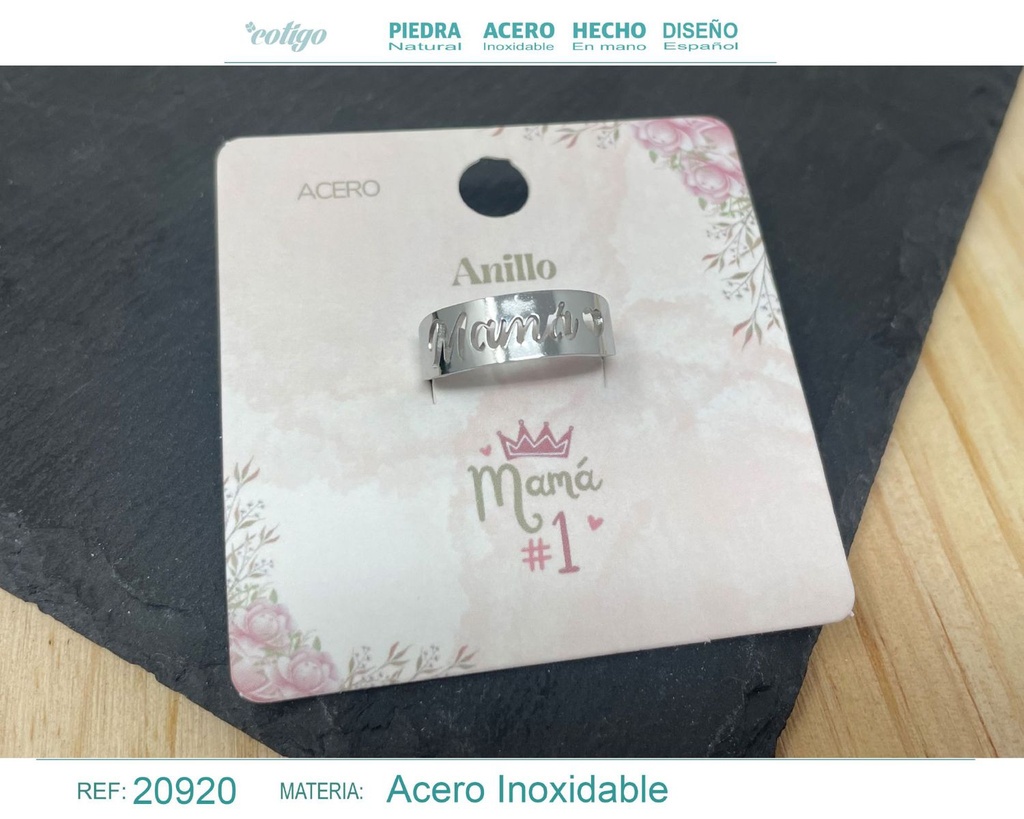 Anillo de acero plateado "para Mamá" - Joyas con significado