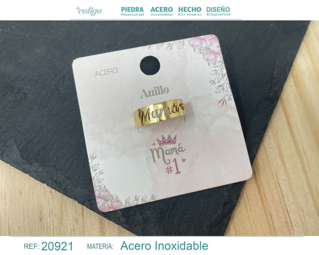 Anillo de acero dorado "para Mamá" - Joyas con significado