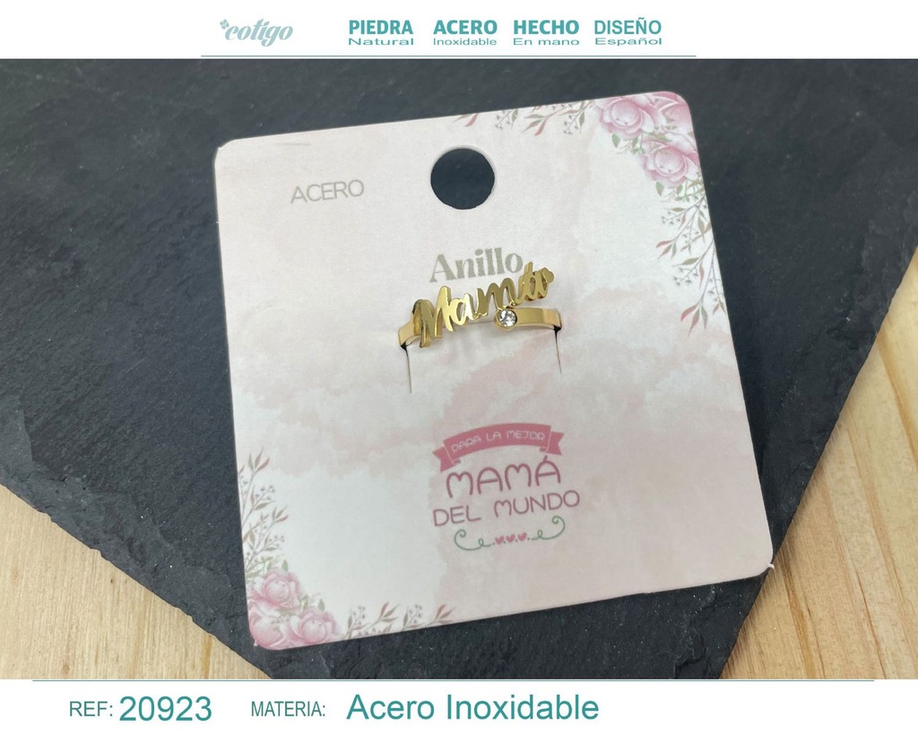 Anillo de acero dorado "para Mamá" - Joyas con significado