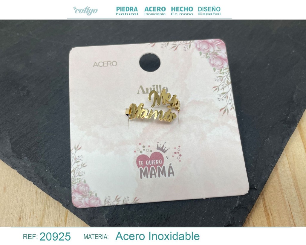 Anillo de acero dorado "para Mamá" - Joyas con significado