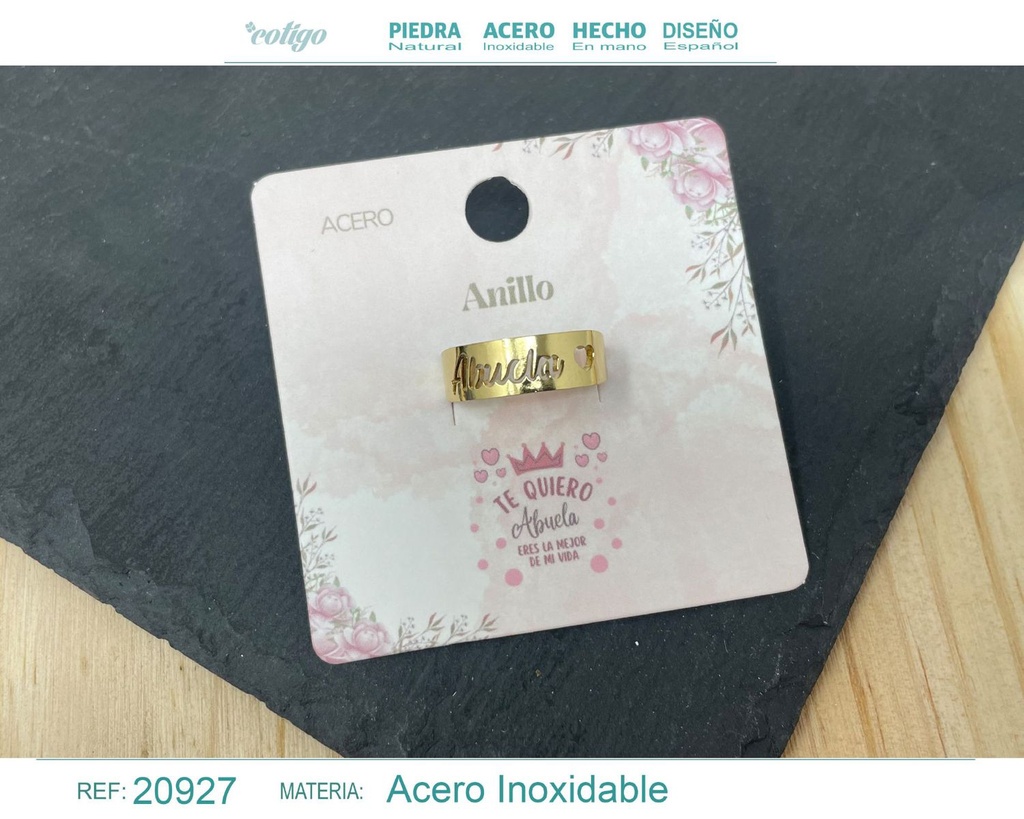 Anillo de acero dorado "para Abuela" - Joyas con significado