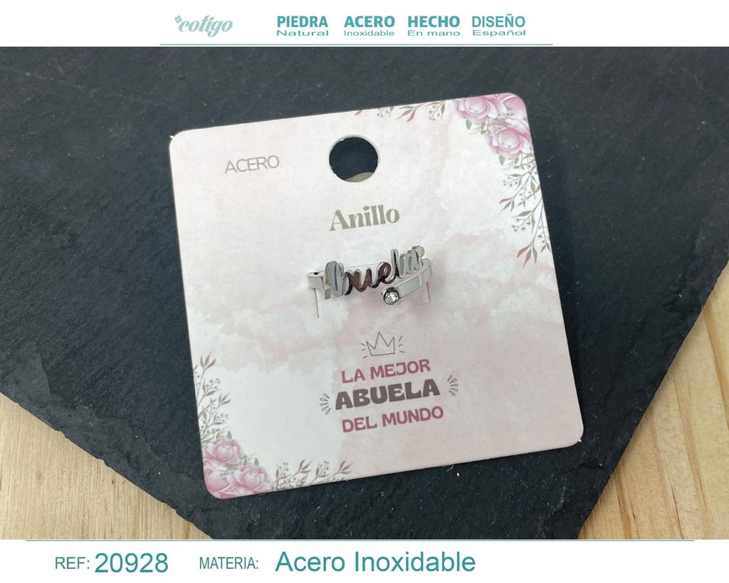 Anillo de acero plateado "para Abuela" - Joyas con significado