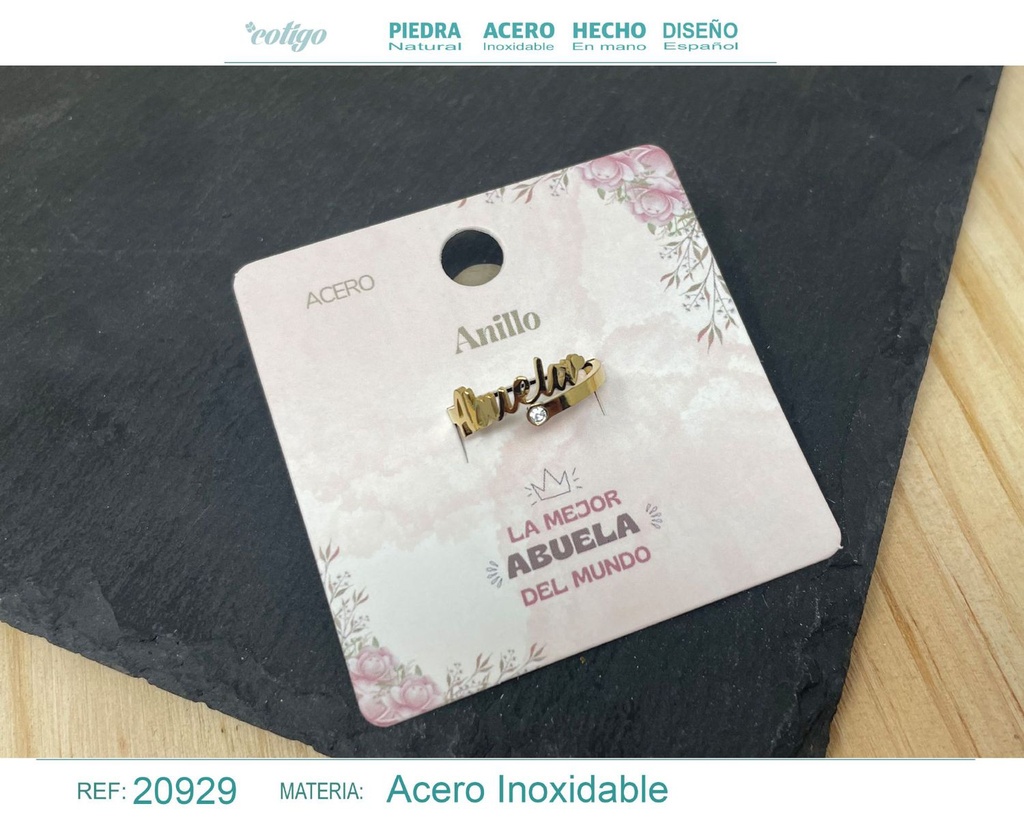 Anillo de acero dorado "para Abuela" - Joyas con significado