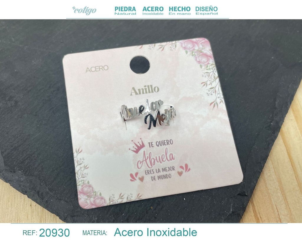 Anillo de acero plateado "para Abuela" - Joyas con significado